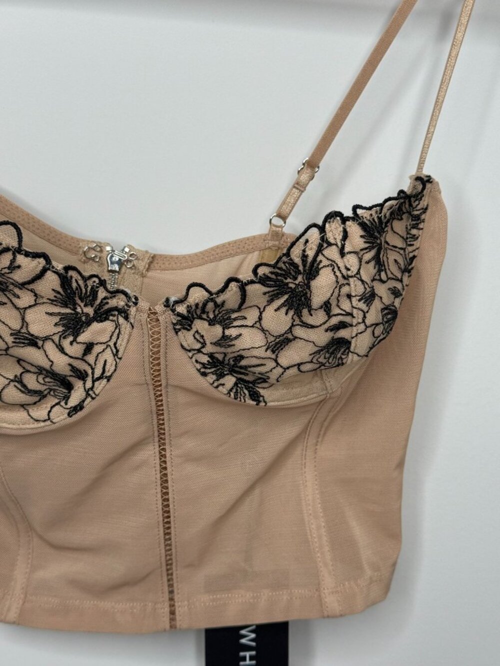 White Fox Nude Black Floral Lace Corset Bustier Crop Top S - Picture 9 of 11